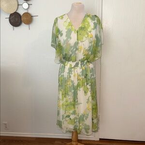 DKNY Green and Yellow Floral Midi Dress